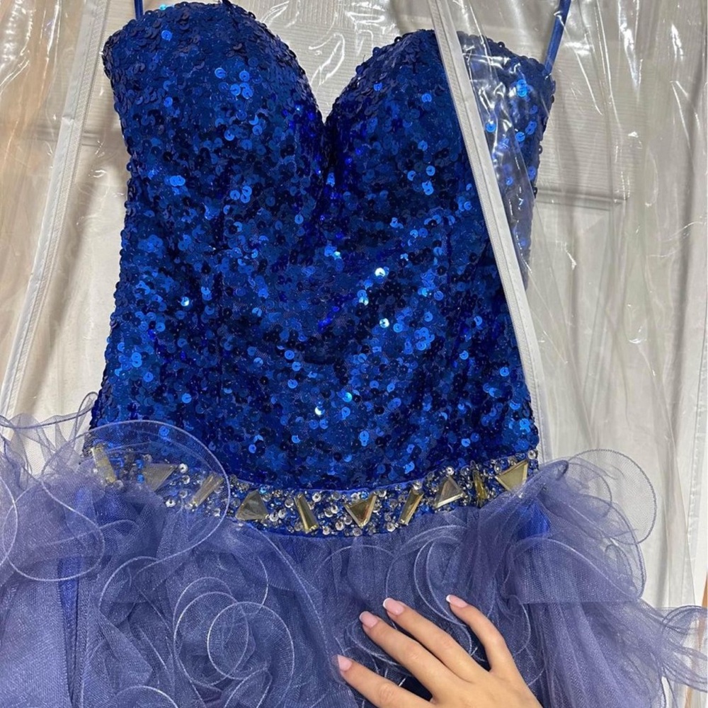 Blue Sequin Strapless Dress
